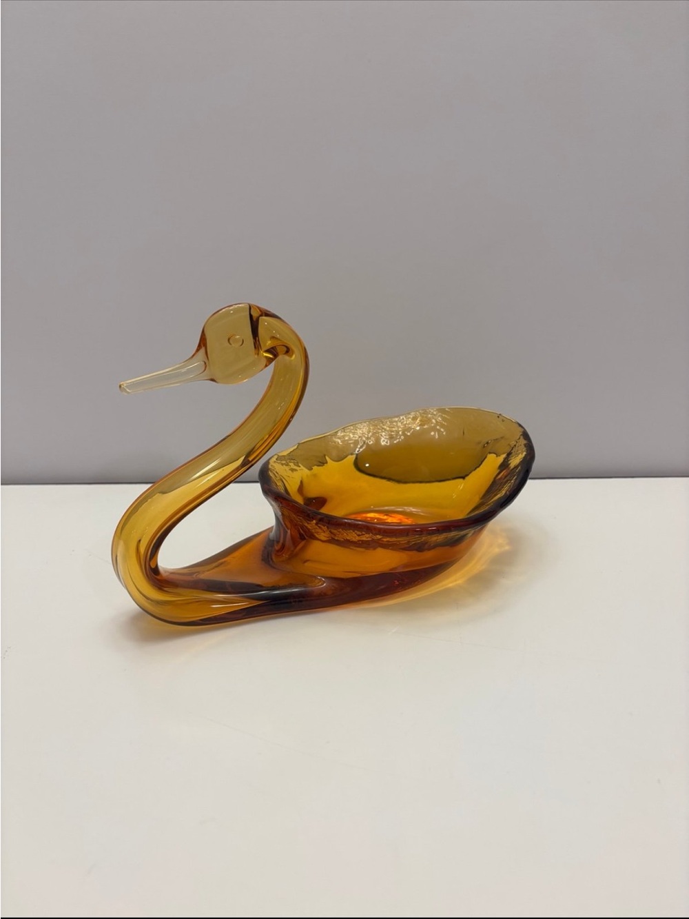 Vintage Viking Amber Glass Swan Candy Dish